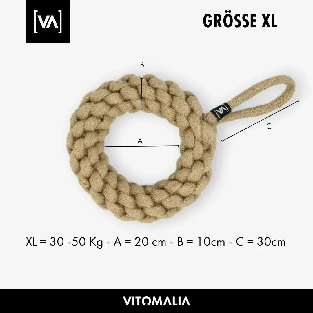Geflochtener Zerr-Ring für Hunde: 100% Naturhanf, handgeknotet - Eco Tug - Vitomalia -