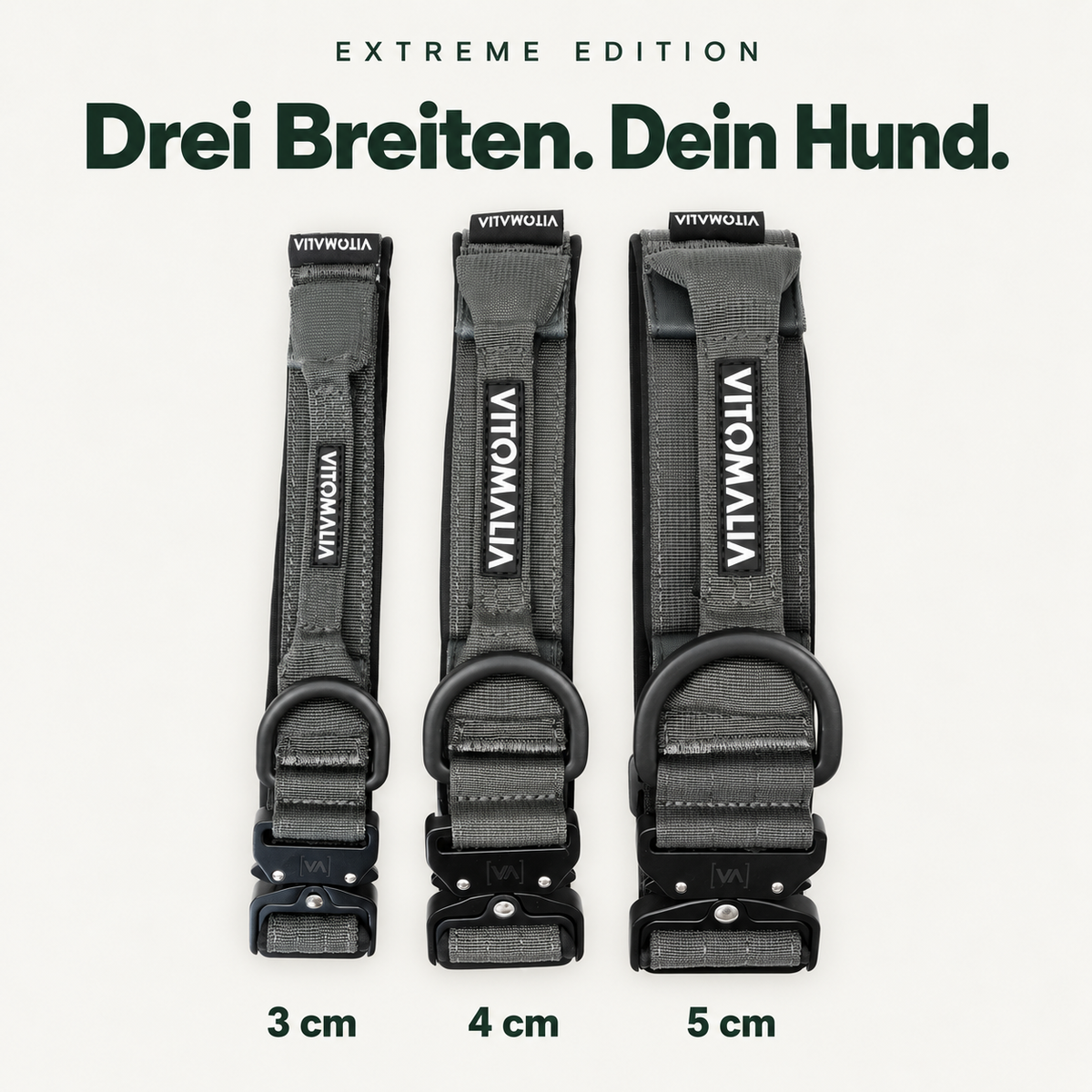Vitomalia Extreme Edition anthrazit – Halsbandbreiten 3 cm, 4 cm und 5 cm