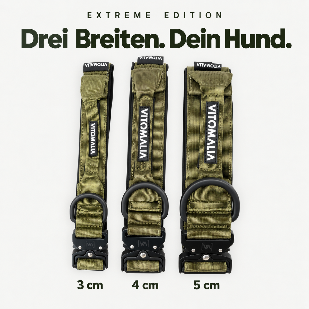 Vitomalia Extreme Edition khaki – Halsbandbreiten 3 cm, 4 cm und 5 cm