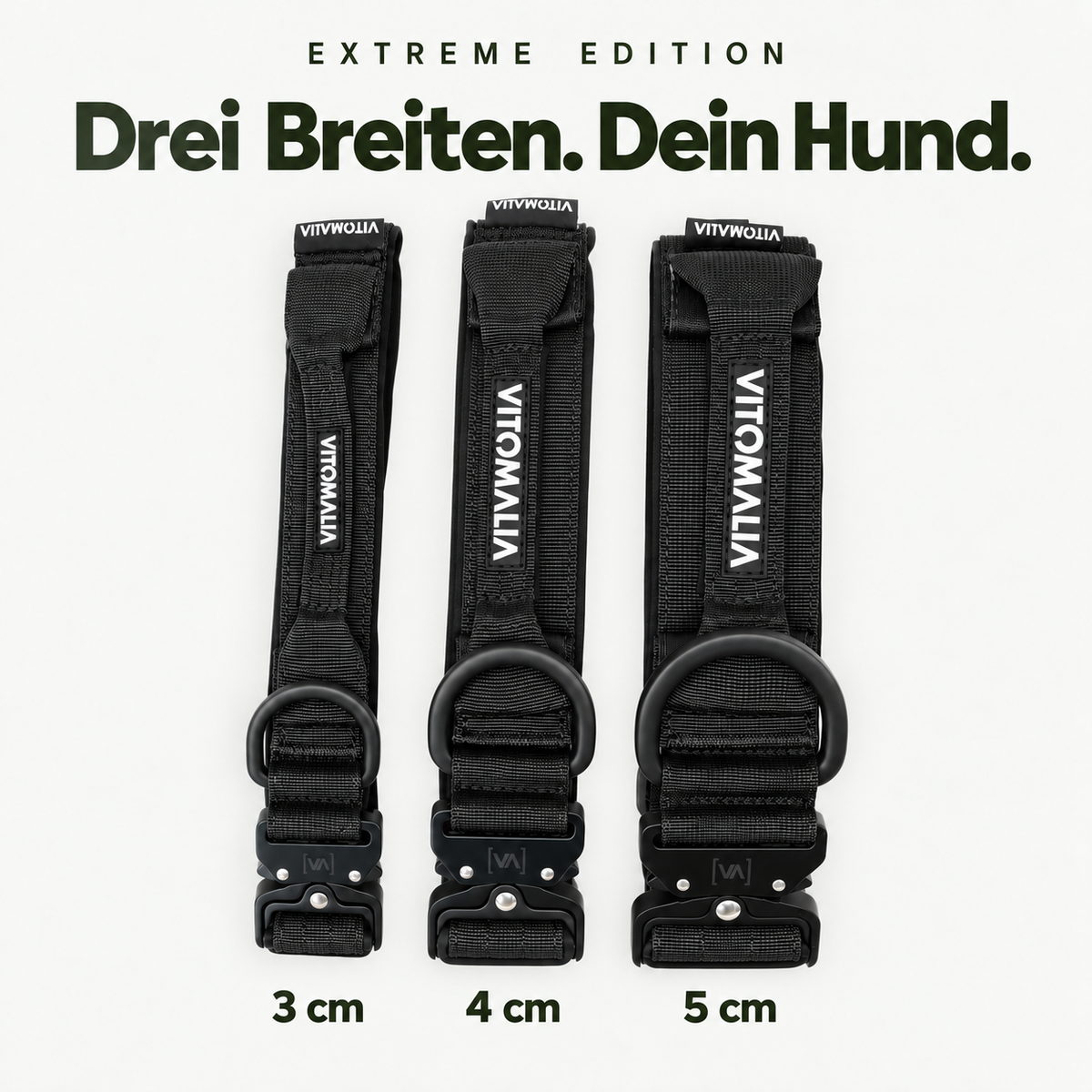 Extreme Edition schwarz – Drei Breiten. Dein Hund. 3 cm, 4 cm und 5 cm