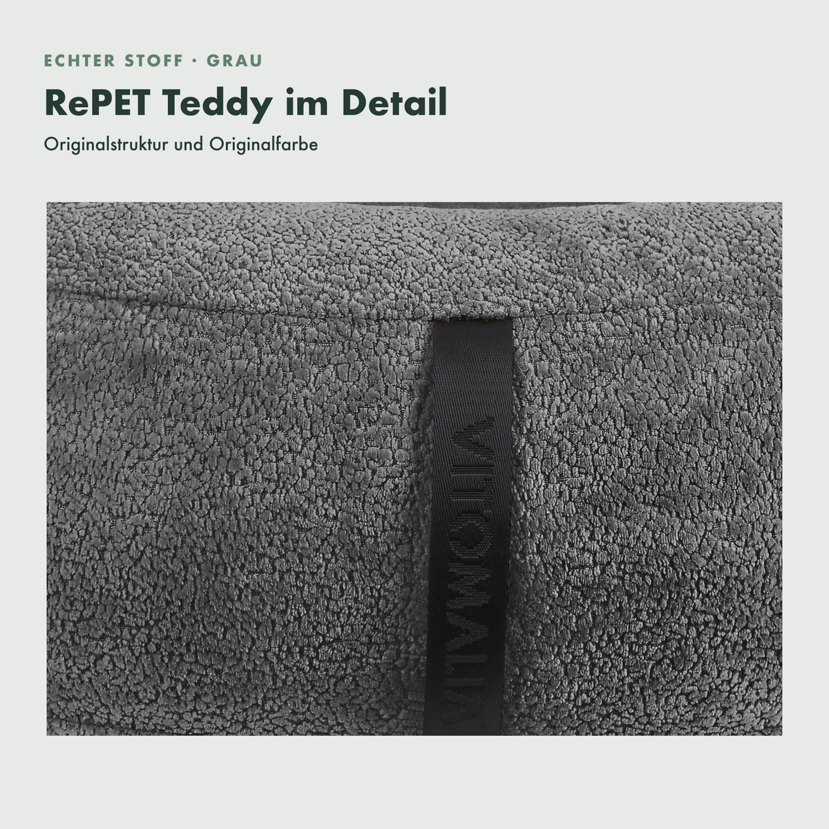OrthoPawdic RePET Teddy Grau Original-Stoffstruktur im Detail