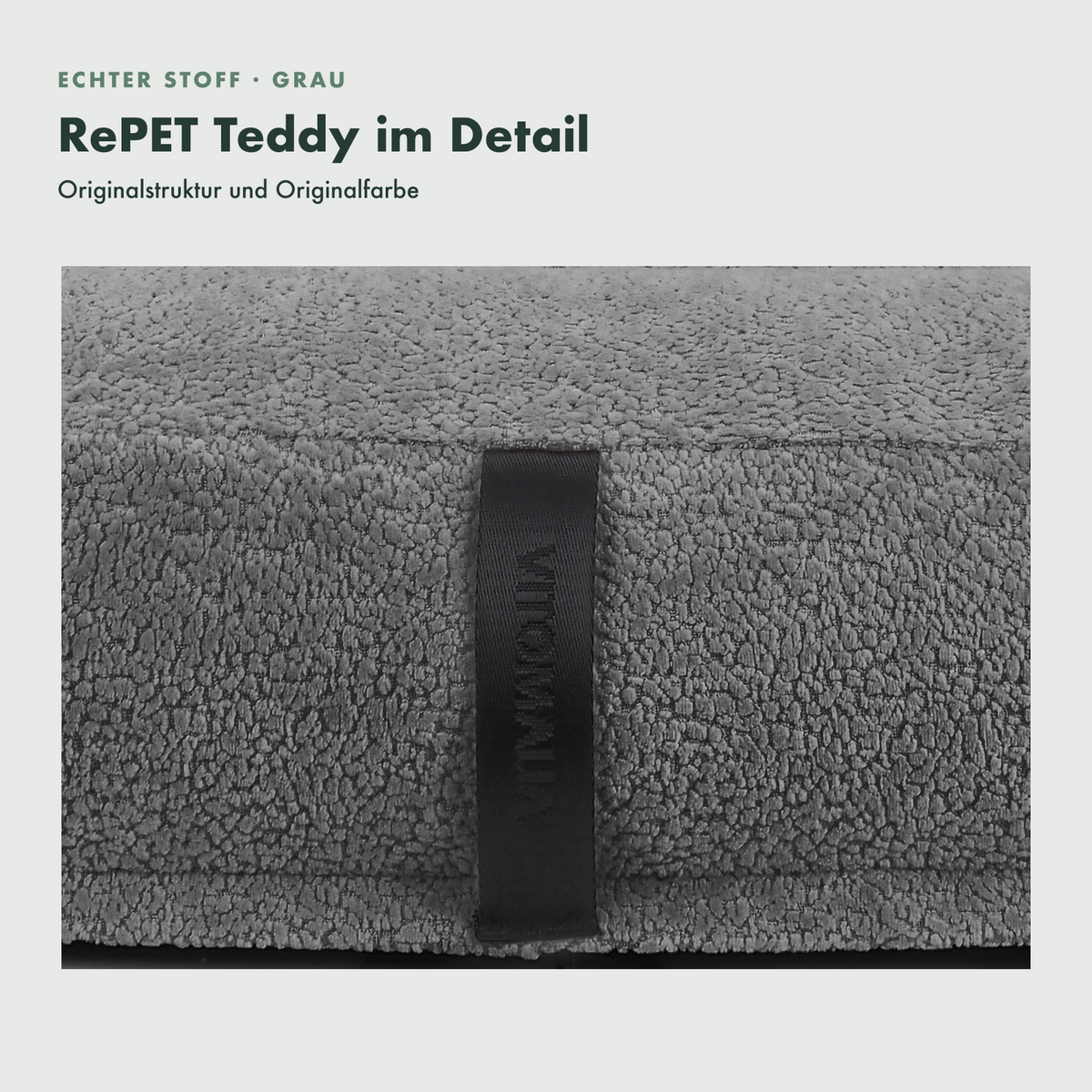OrthoPawdic RePET Teddy Grau Original-Stoffstruktur im Detail