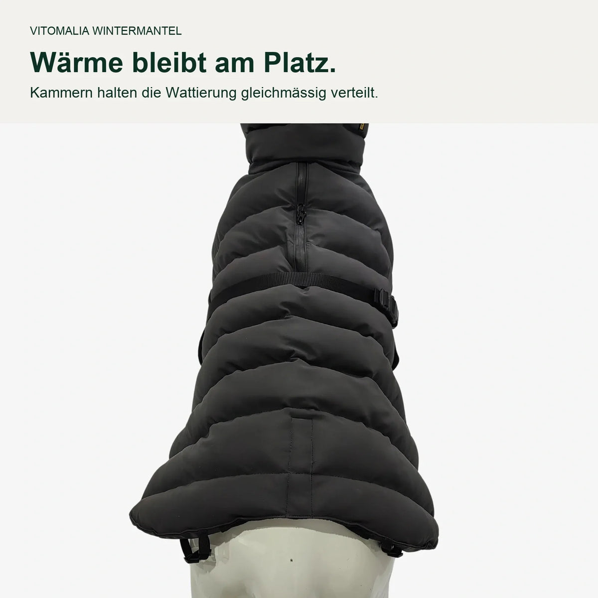 Wintermantel Anthrazit – vollflächige Ansicht der Kammerwattierung