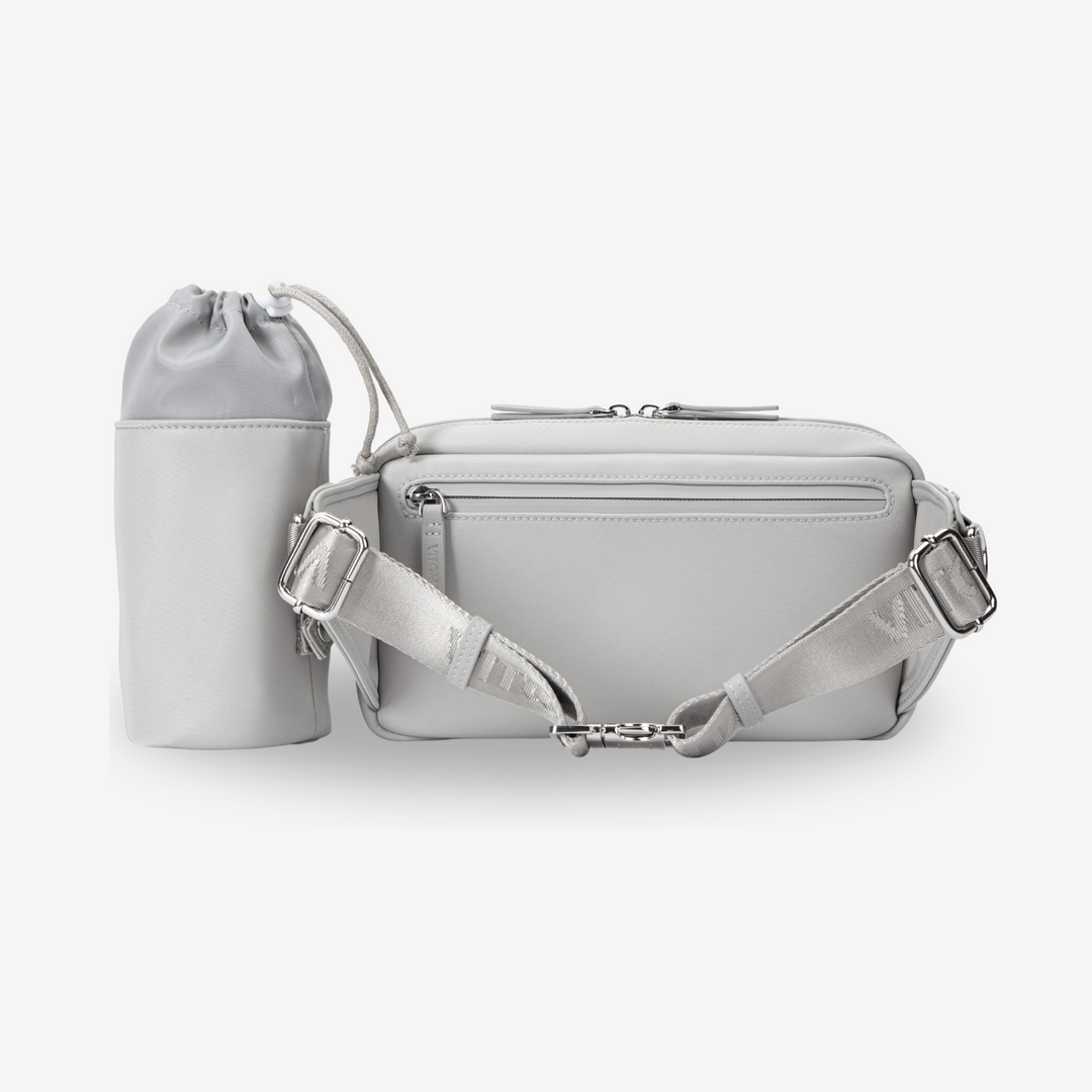 Multifunctional Waist Bag for dog owners in grey: with removable treat compartments, poo bag dispenser and water bottle holder