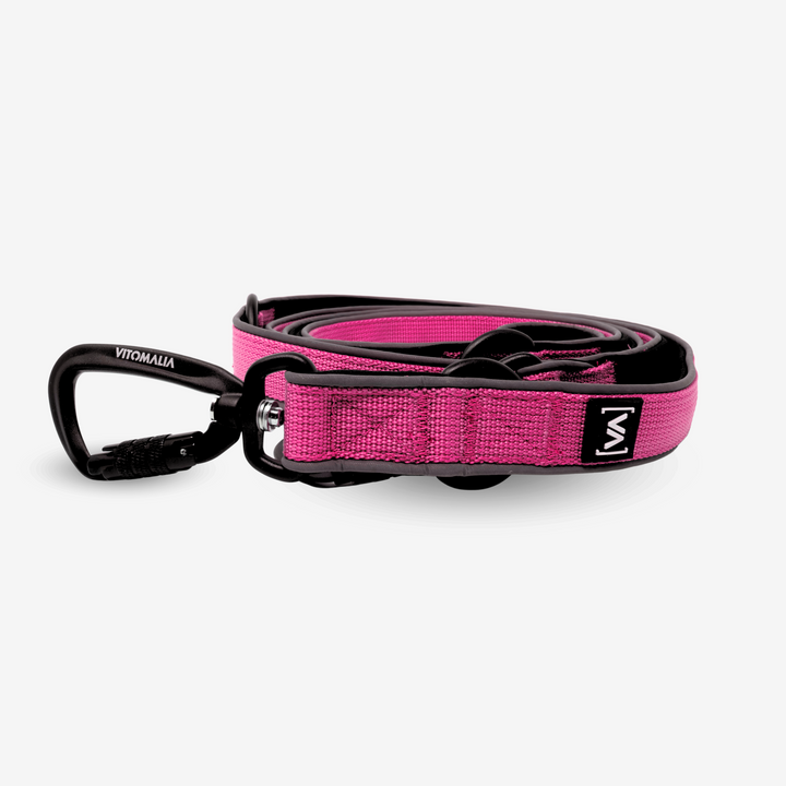 Leichte Hundeleine mit Reflextionsstreifen und Sicherheitskarabiner in Pink: 3-fach verstellbar - Easy Go Edition - Vitomalia - Hundeleine Easy Go Edition