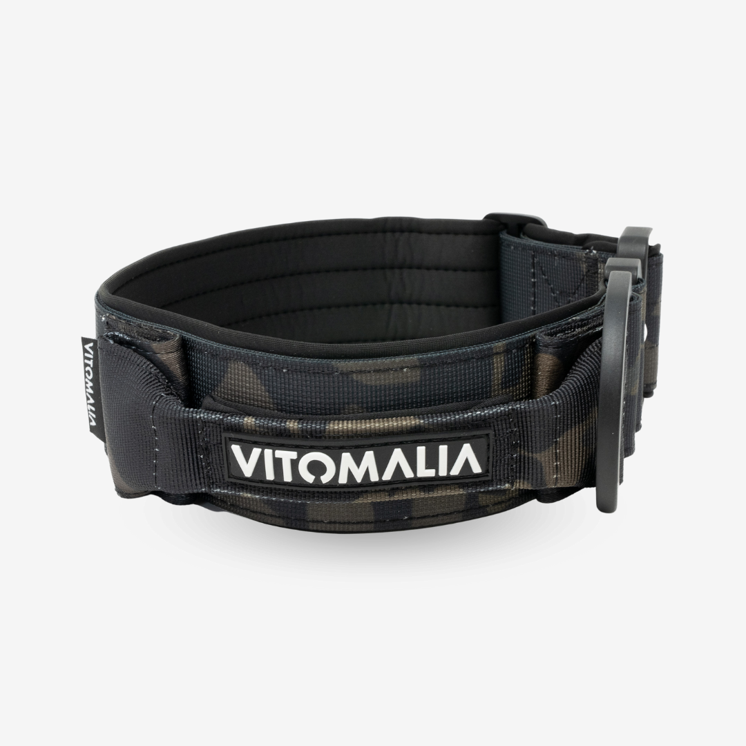 Vitomalia  Taktisches Hundehalsband mit belastbarer Schnalle & Magnet  Handgriff - Camouflage