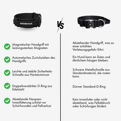 Tactical Dog Collar with load-bearing buckle & magnetic handle - black