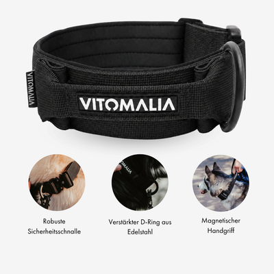 Tactical Dog Collar with load-bearing buckle & magnetic handle - black