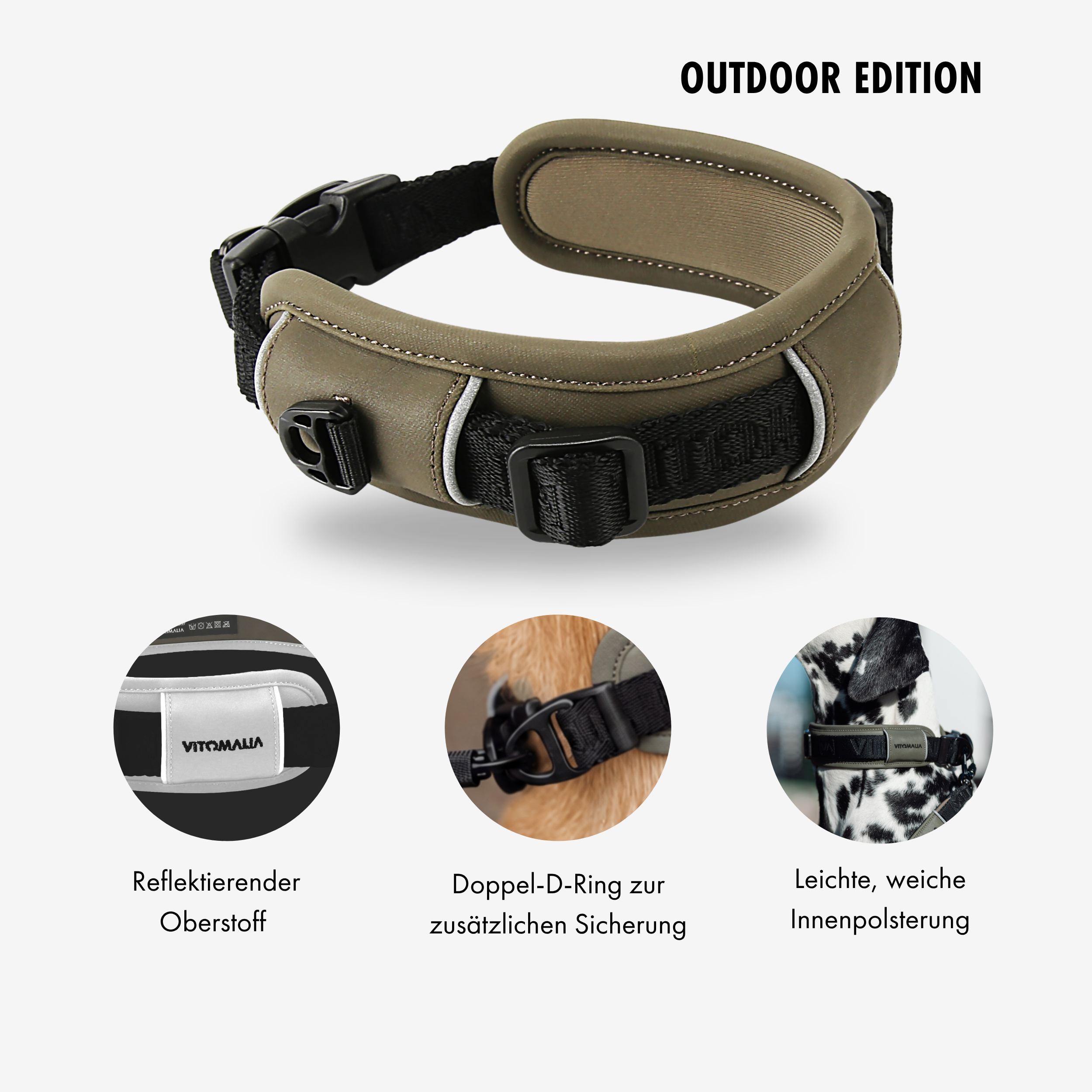 Reflektierendes Hundehalsband Khaki