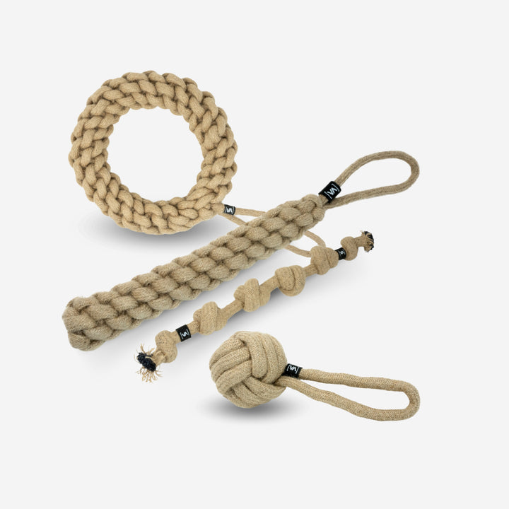 Bundle natural hemp tug & fetch toy for small dogs - M