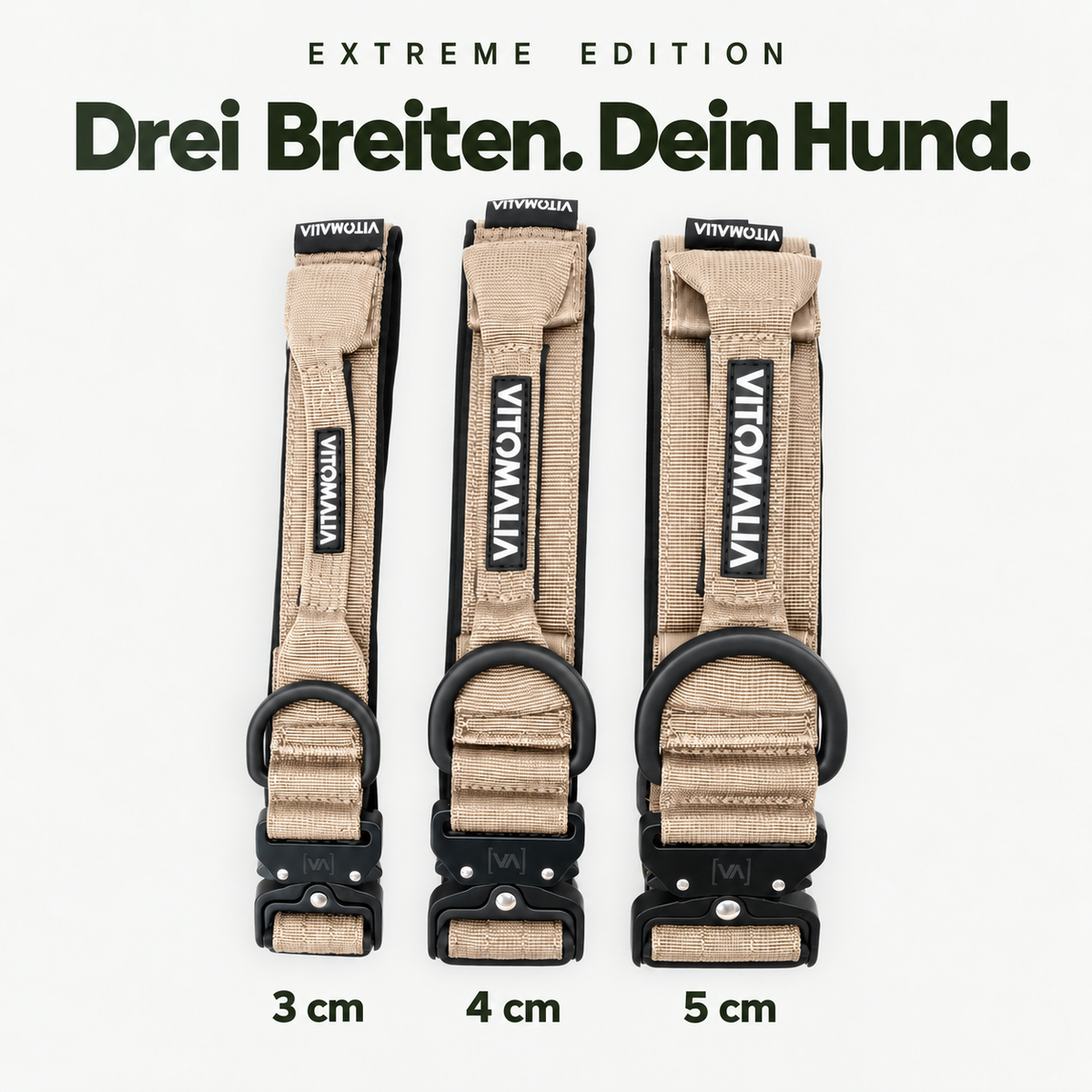 Extreme Edition beige – Drei Breiten. Dein Hund. 3 cm, 4 cm und 5 cm