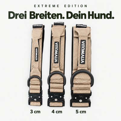 Extreme Edition beige – Drei Breiten. Dein Hund. 3 cm, 4 cm und 5 cm