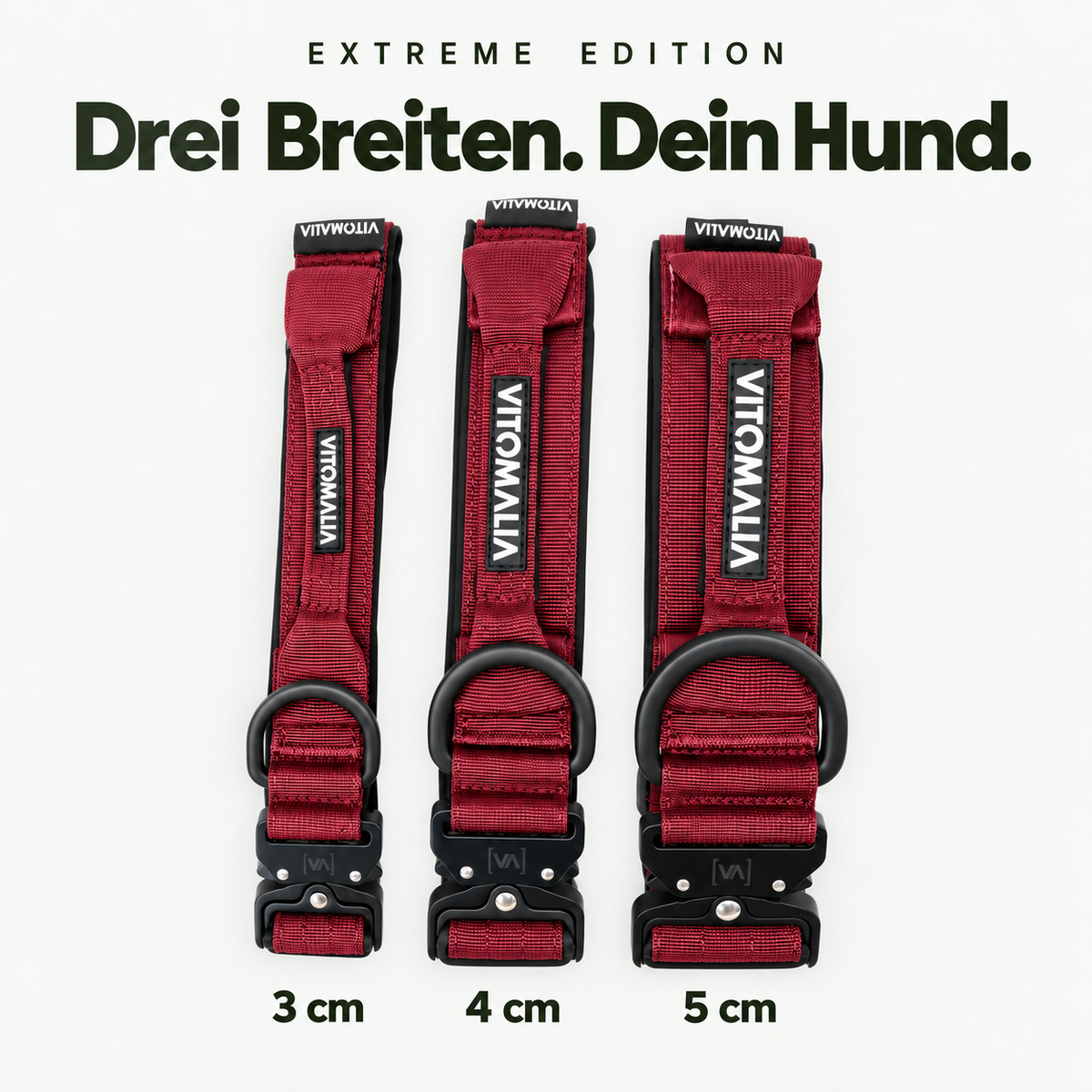 Extreme Edition bordeaux – Drei Breiten. Dein Hund. 3 cm, 4 cm und 5 cm