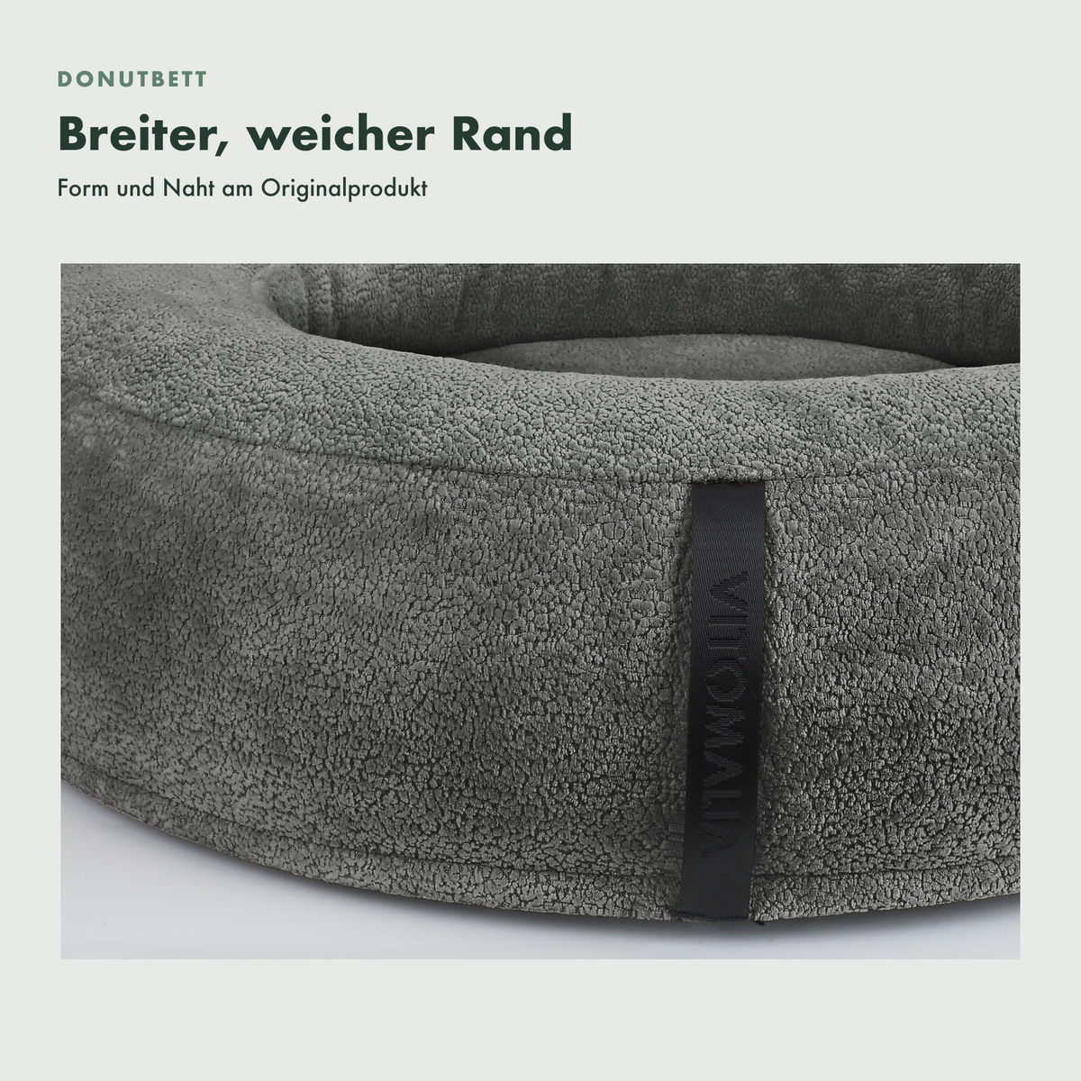 OrthoPawdic Donutbett Grau breiter weicher Rand und Originalnaht