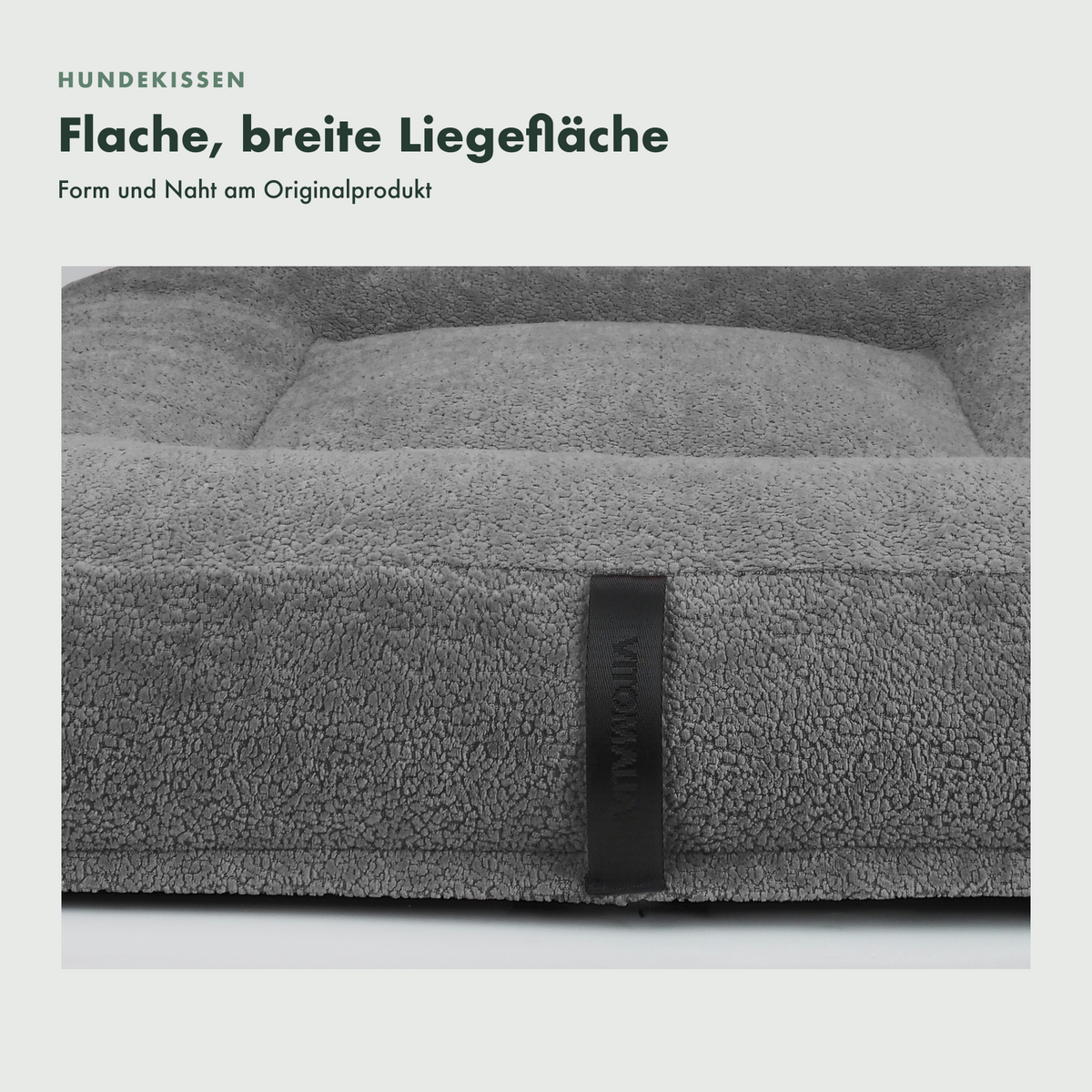 OrthoPawdic Hundekissen Grau flache Liegefläche und Originalnaht