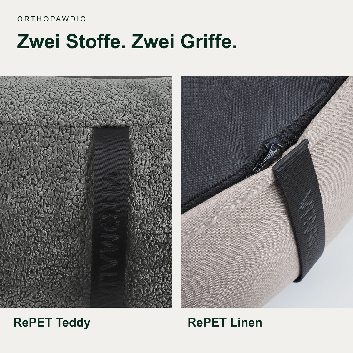 OrthoPawdic Hundekissen Grau – Stoffvergleich