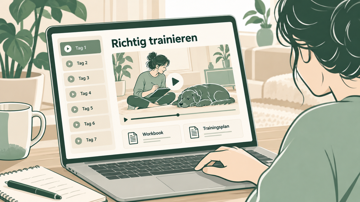 Illustration des Kursbereichs mit Lektionen, Video und Unterlagen