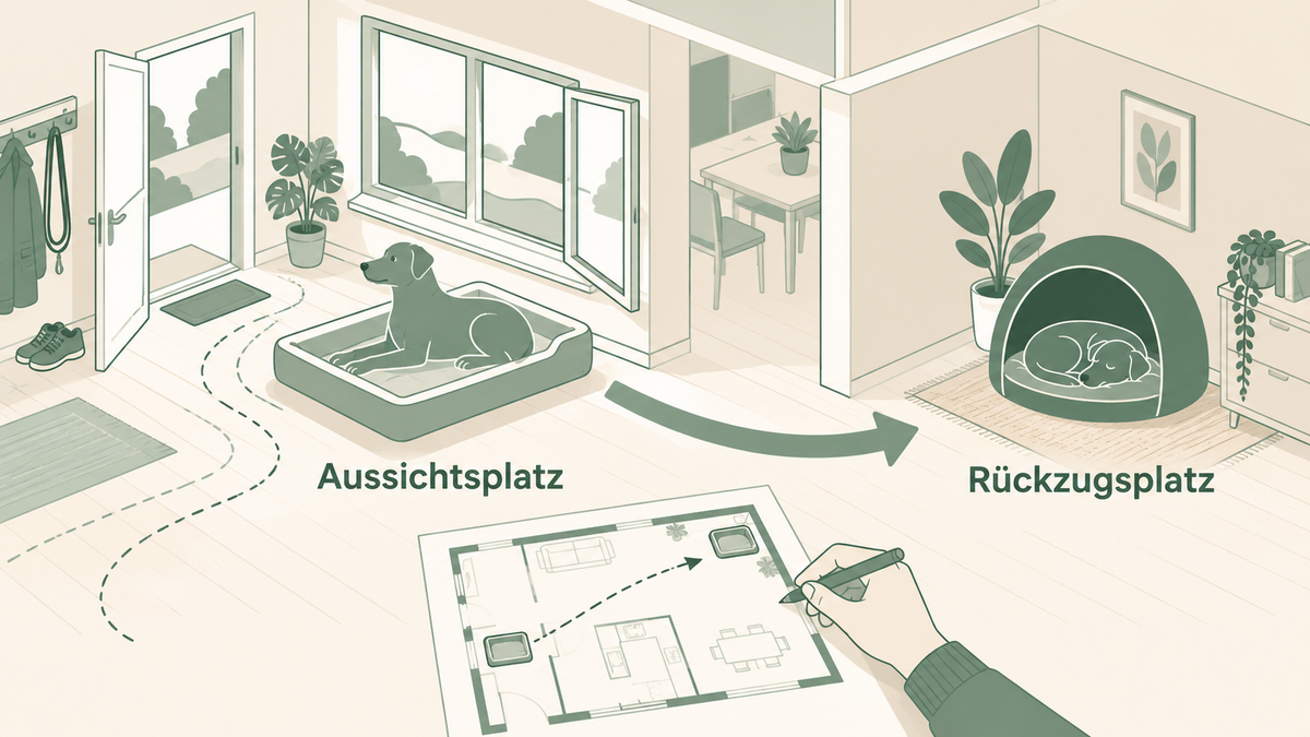 Lehrillustration zur Verlegung des Ruheplatzes weg vom Fenster