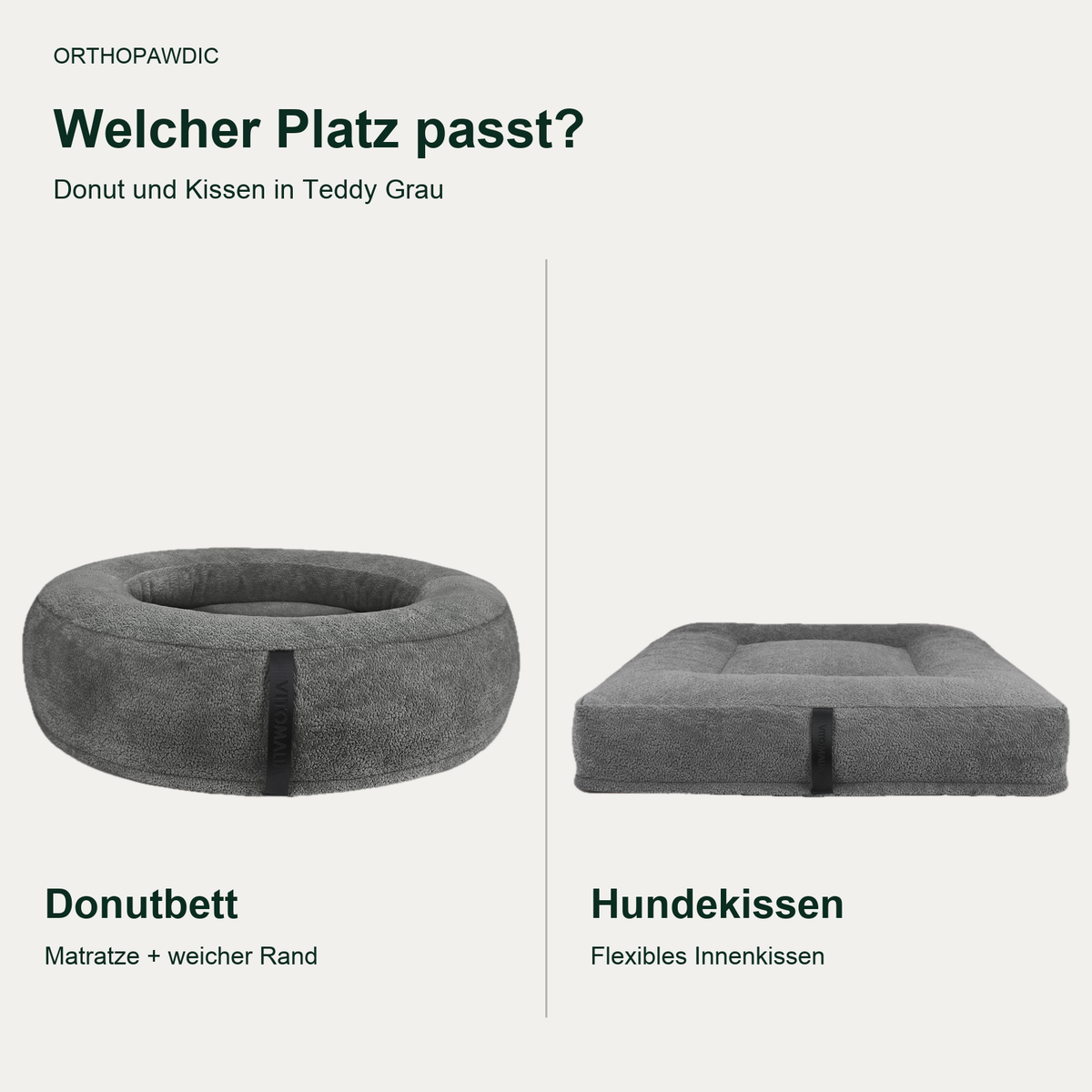 OrthoPawdic donut teddy grau – Donut-Kissen-Vergleich; originalgetreu freigestellt